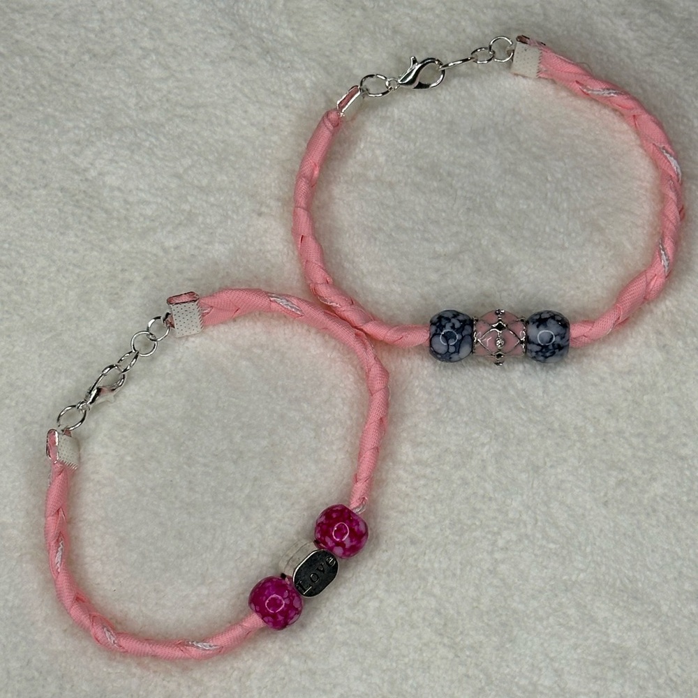 Hand Crafted Charming Pink and Gray Bracelet Set - Picture 3 of 9